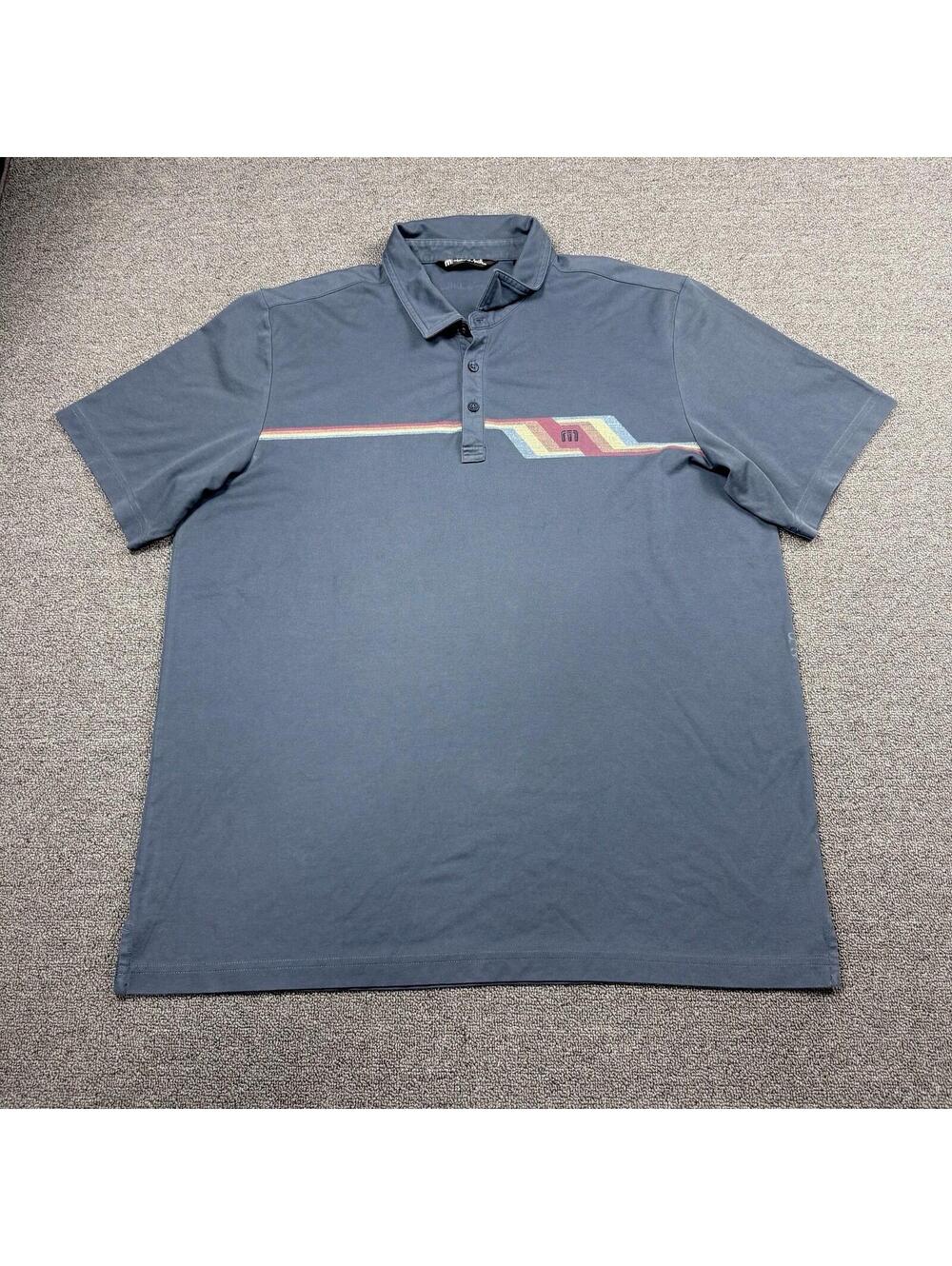 Travis Mathew Polo Shirt Multicolor Retro Chest Stripe Performance Golf Mens 2XL